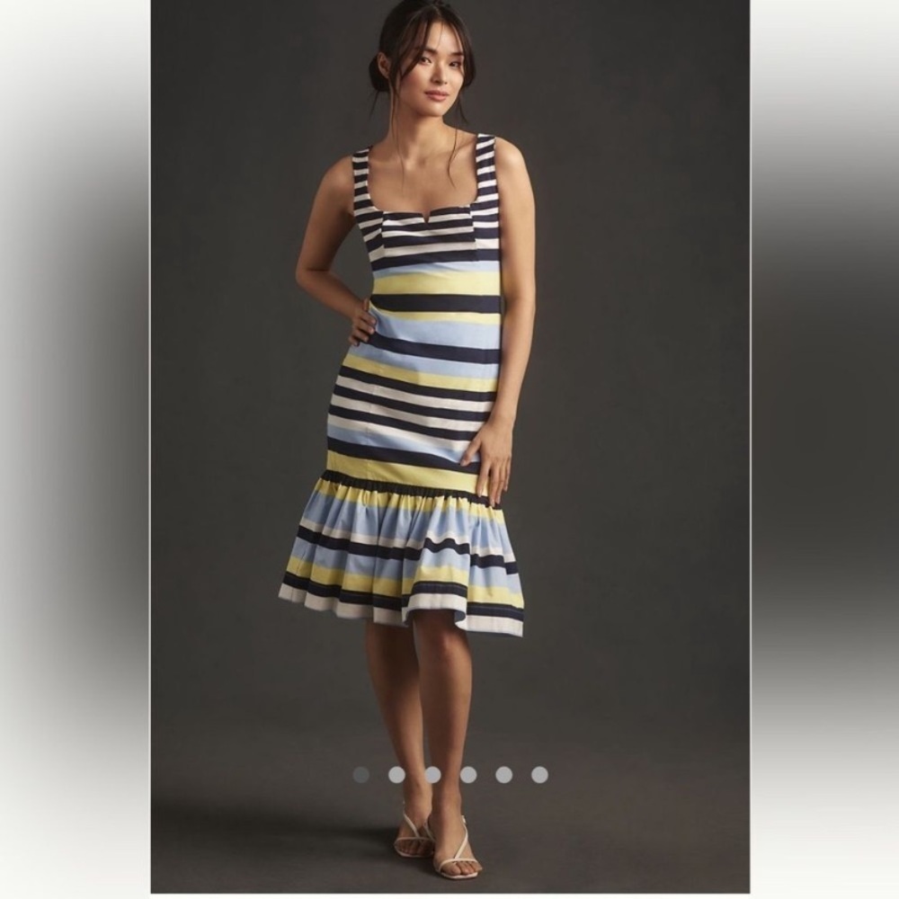 Maeve sleeveless square neck flutter hem midi- Navy, Light Blue, Yellow, White